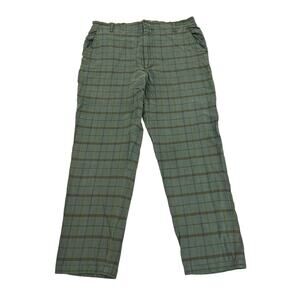 Sundance Plaid Ankle Pants Womens 12 Sage Green Stretch Linen Blend High Waist